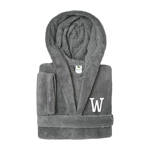 Linum Home Textiles Personalized Kids Bathrobe Little & Big Kid Unisex Long Length Long Sleeve Robe, Small, Gray