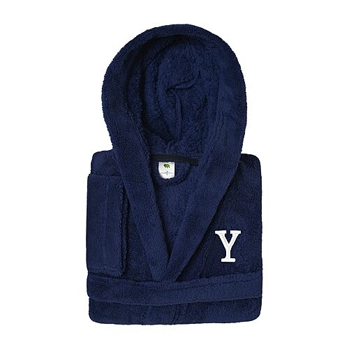 Linum Home Textiles Personalized Kids Bathrobe Little & Big Kid Unisex Long Length Long Sleeve Robe, Small, Blue