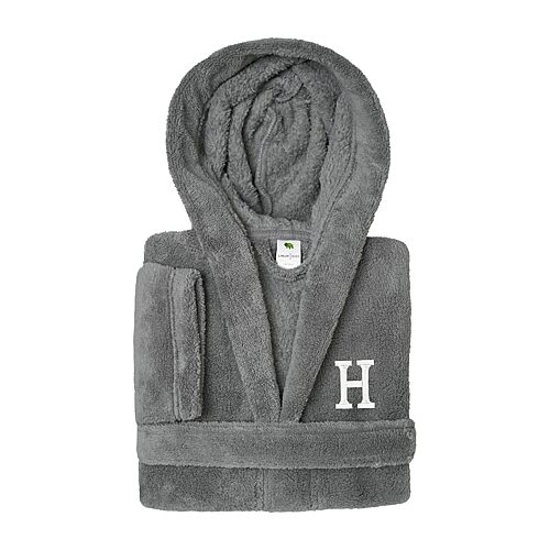 Linum Home Textiles Personalized Kids Bathrobe Little & Big Kid Unisex Long Length Long Sleeve Robe, Large, Gray