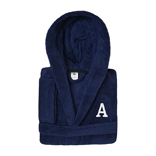 Linum Home Textiles Personalized Kids Bathrobe Little & Big Kid Unisex Long Length Long Sleeve Robe, Small, Blue