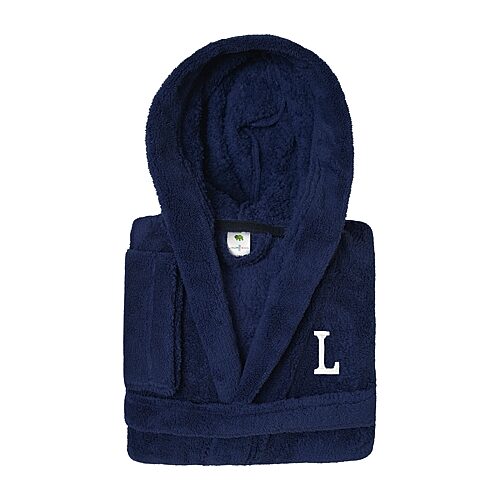 Linum Home Textiles Personalized Kids Bathrobe Little & Big Kid Unisex Long Length Long Sleeve Robe, Small, Blue