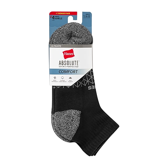 Hanes® Men's Ultimate Absolute Comfort, 3+1 Bonus Pack, Ankle Socks