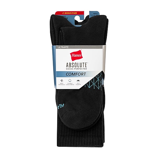 Hanes® Men's Ultimate Absolute Comfort, 3+1 Bonus Pack Crew Socks