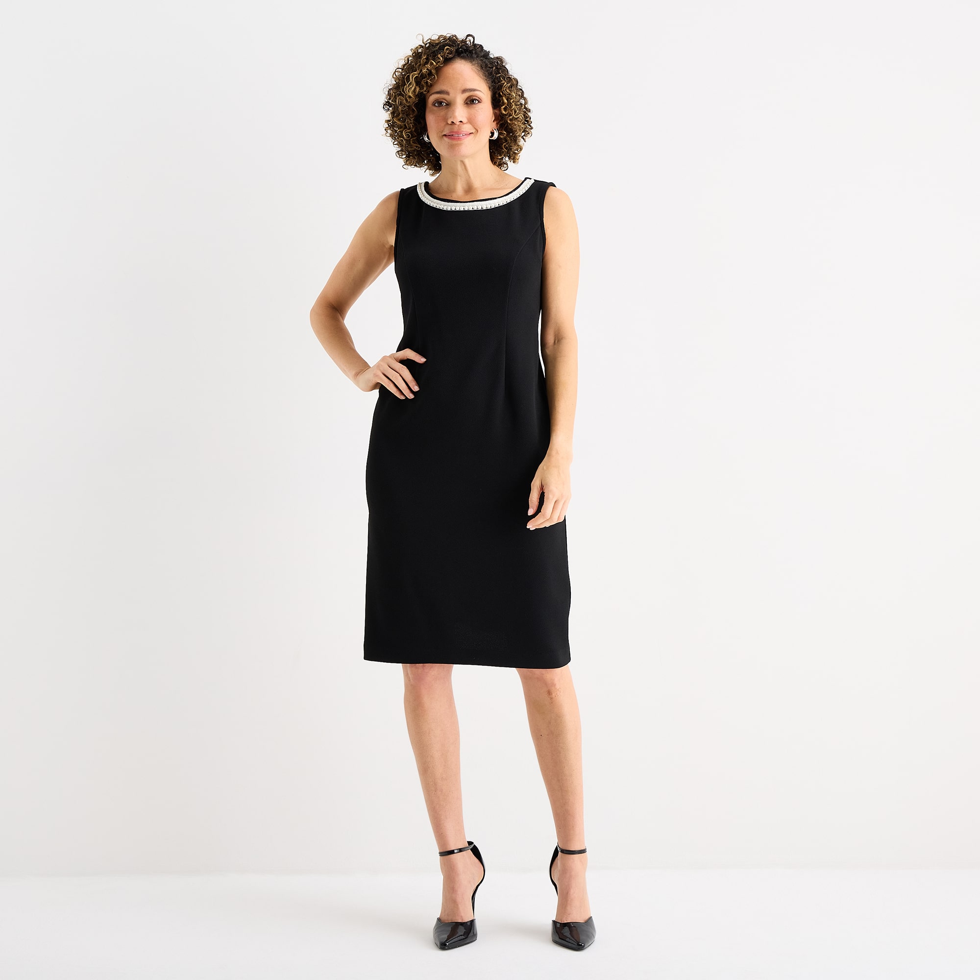 Maya Brooke Womens Pearl Trim Windowpane Jacket Dress