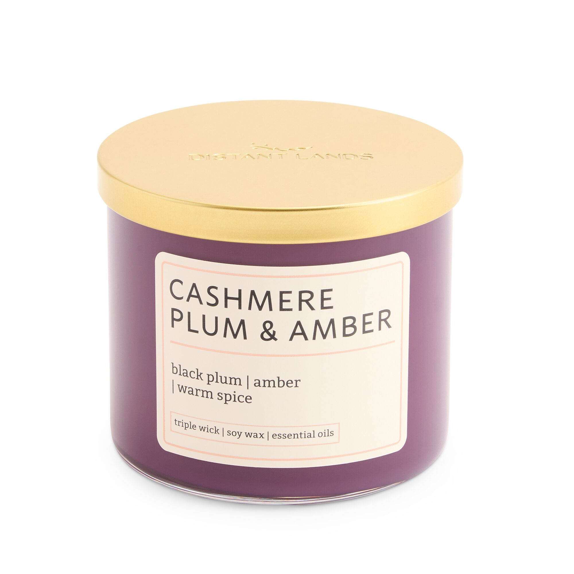 Distant Lands Cashmere Plum And Amber 3-Wick Scented Jar Candle