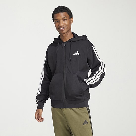 adidas 3 Stripe Full Zip Sweatshirt Mens Hooded Long Sleeve Sweatshirt