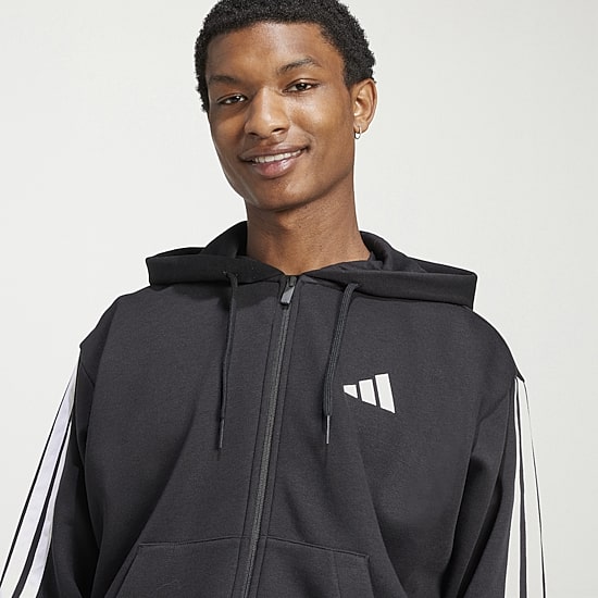 adidas 3 Stripe Full Zip Sweatshirt Mens Hooded Long Sleeve Sweatshirt