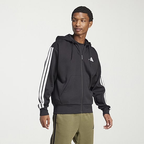 adidas 3 Stripe Full Zip Sweatshirt Mens Hooded Long Sleeve Sweatshirt