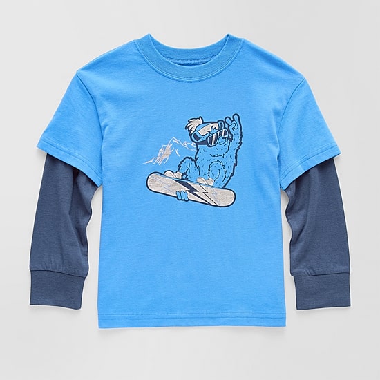 Okie Dokie Toddler & Little Boys Crew Neck Regular Fit Graphic T-Shirt