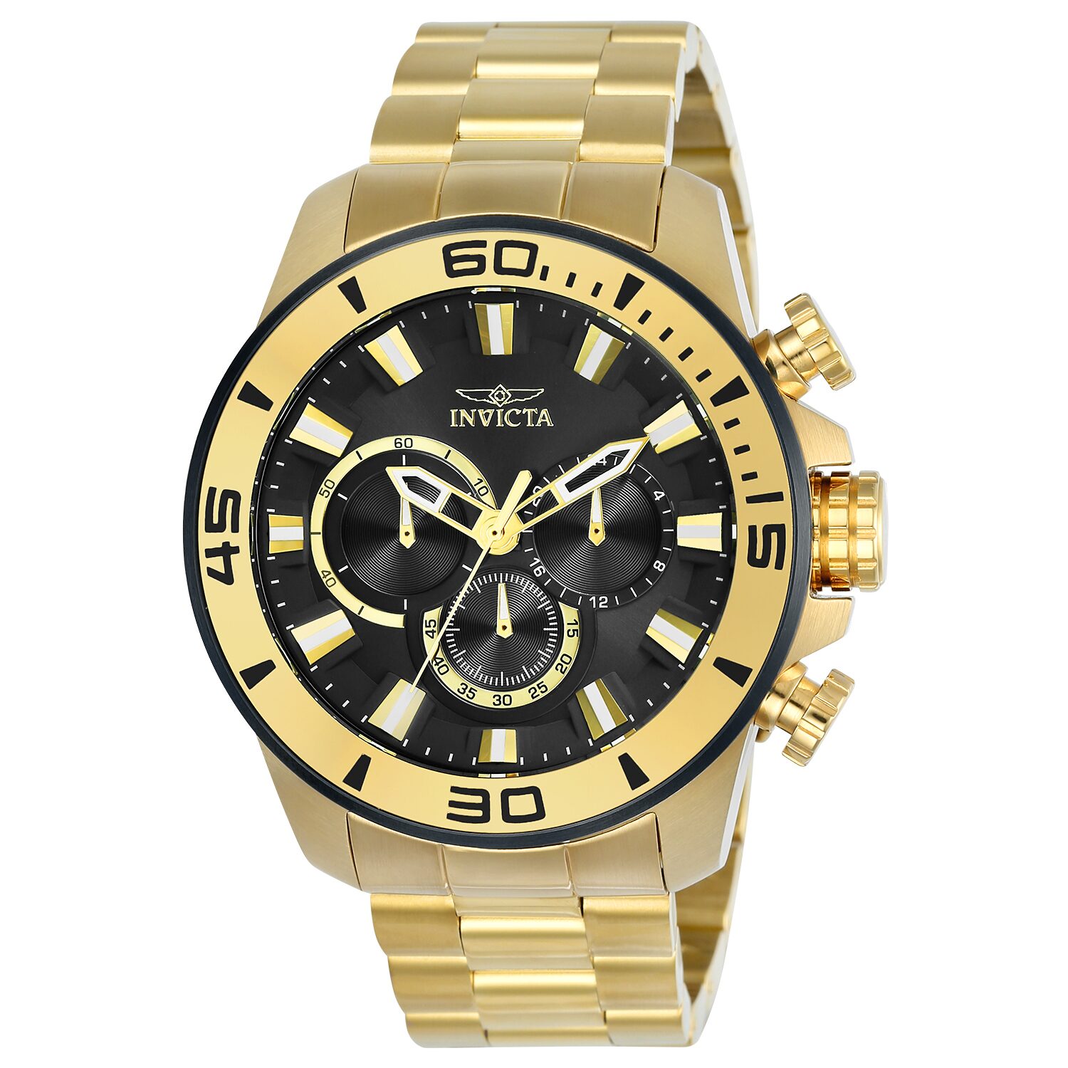 Invicta Pro Diver Mens Chronograph Gold Tone Stainless Steel Bracelet Watch 22590