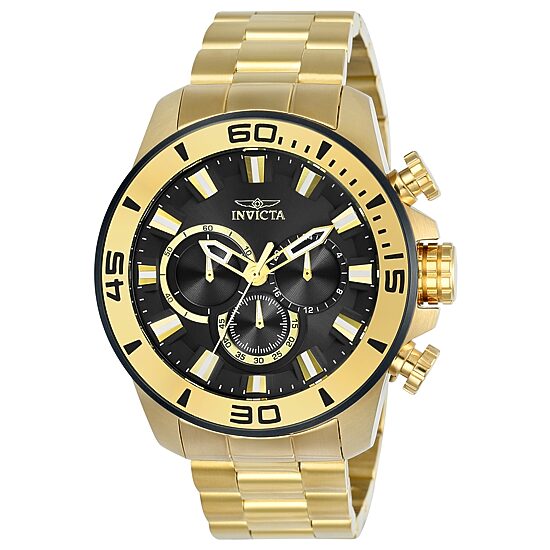 Invicta Pro Diver Mens Chronograph Gold Tone Stainless Steel Bracelet Watch 22590
