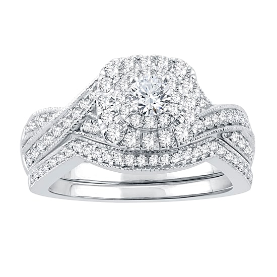 Signature By Modern Bride Womens Natural White Diamond 14K White Gold Cushion Engagement Ring