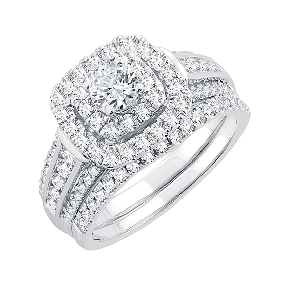 Signature By Modern Bride Womens 1 1/2 CT. T.W. Natural White Diamond 14K Gold Cushion Bridal Set