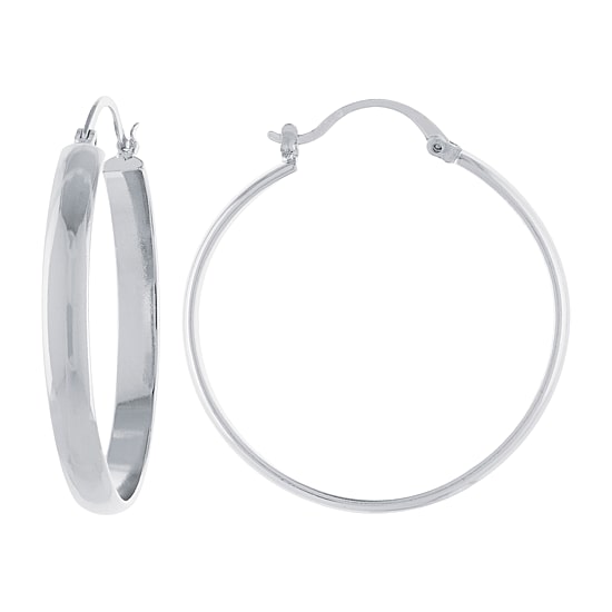 Silver Reflections Pure Silver Over Brass Hoop Earrings