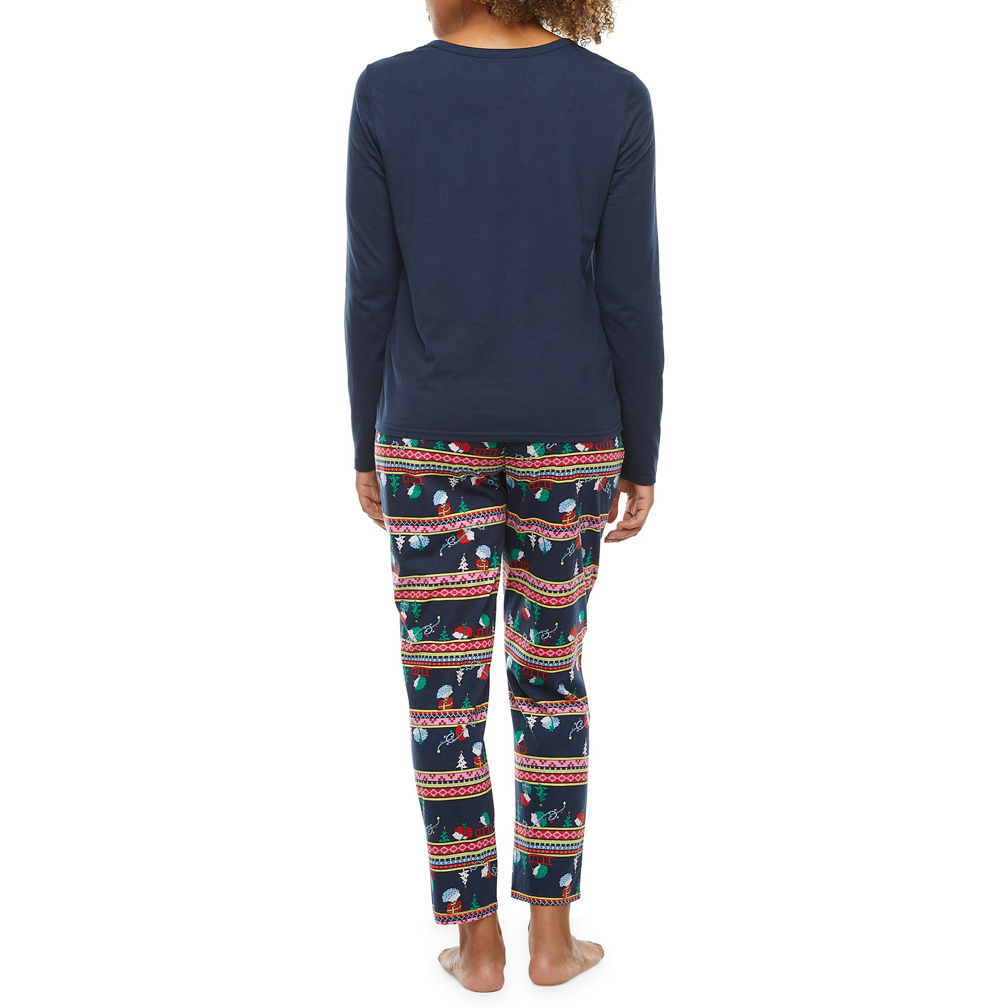 Sleep Chic Womens Crew Neck Long Sleeve 2-pc. Pajama Set