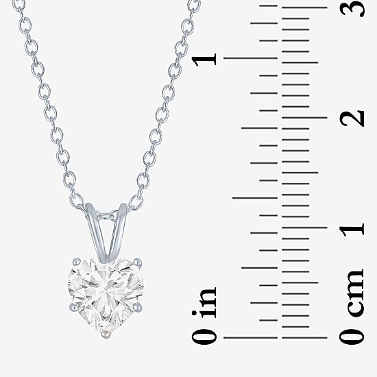Yes Womens Lab Created White Sapphire Sterling Silver Heart 18 Inch Pendant Necklace
