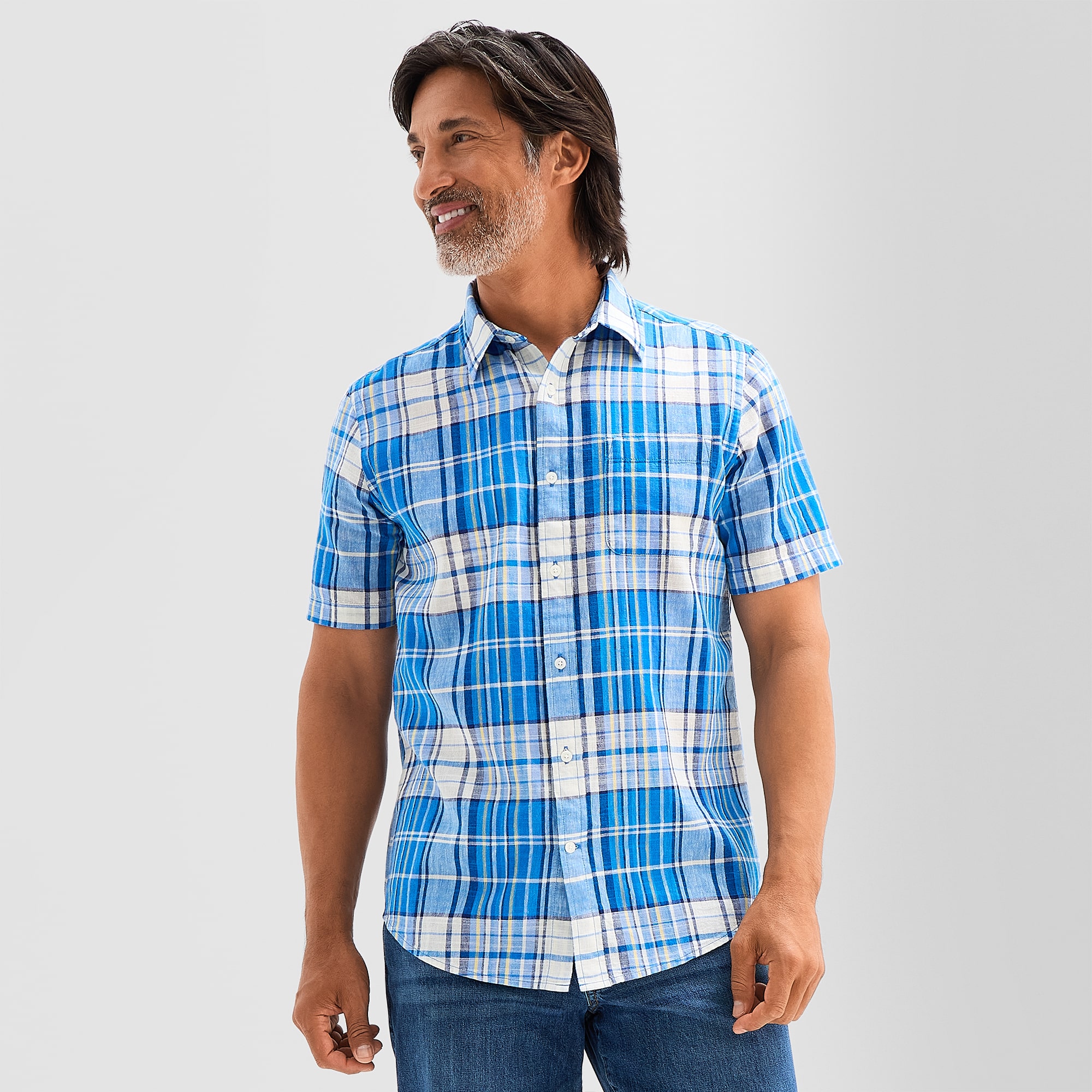 St. John's Bay Linen Blend Mens Short Sleeve Classic Fit Button-Down Shirt