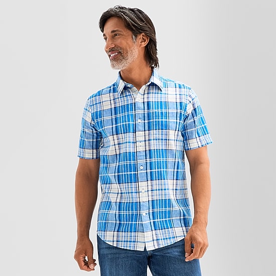 St. John's Bay Linen Blend Mens Short Sleeve Classic Fit Button-Down Shirt