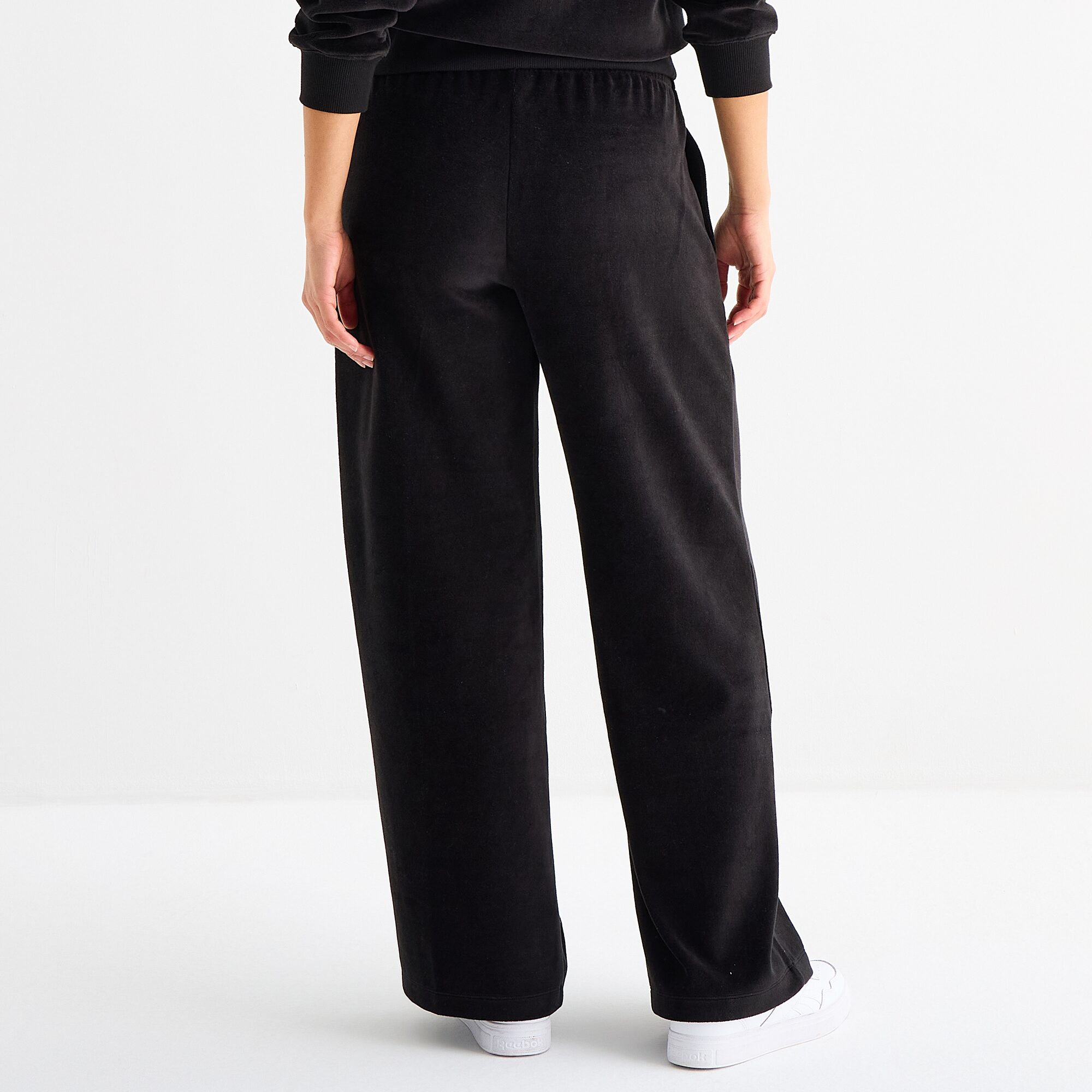 Reebok Womens High Rise Velour Wide Leg Sweatpant