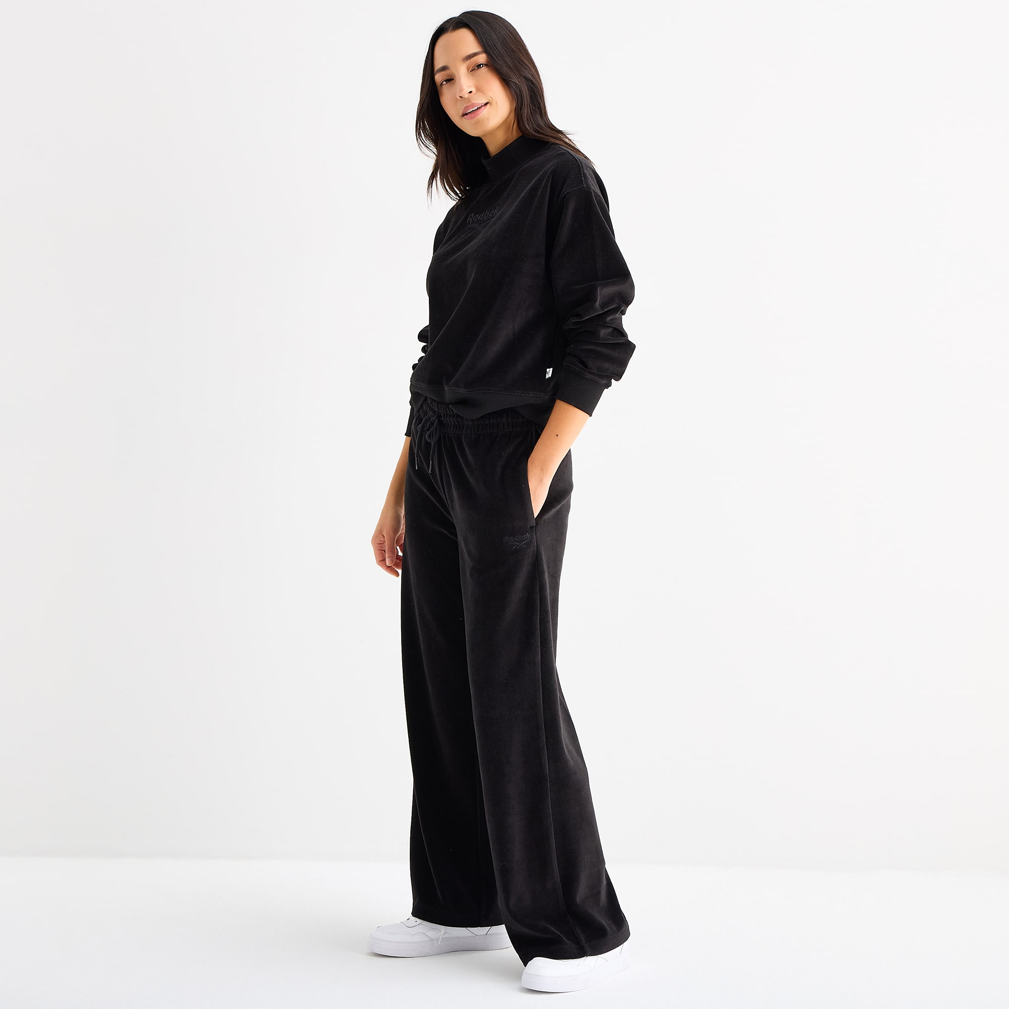 Reebok Womens High Rise Velour Wide Leg Sweatpant