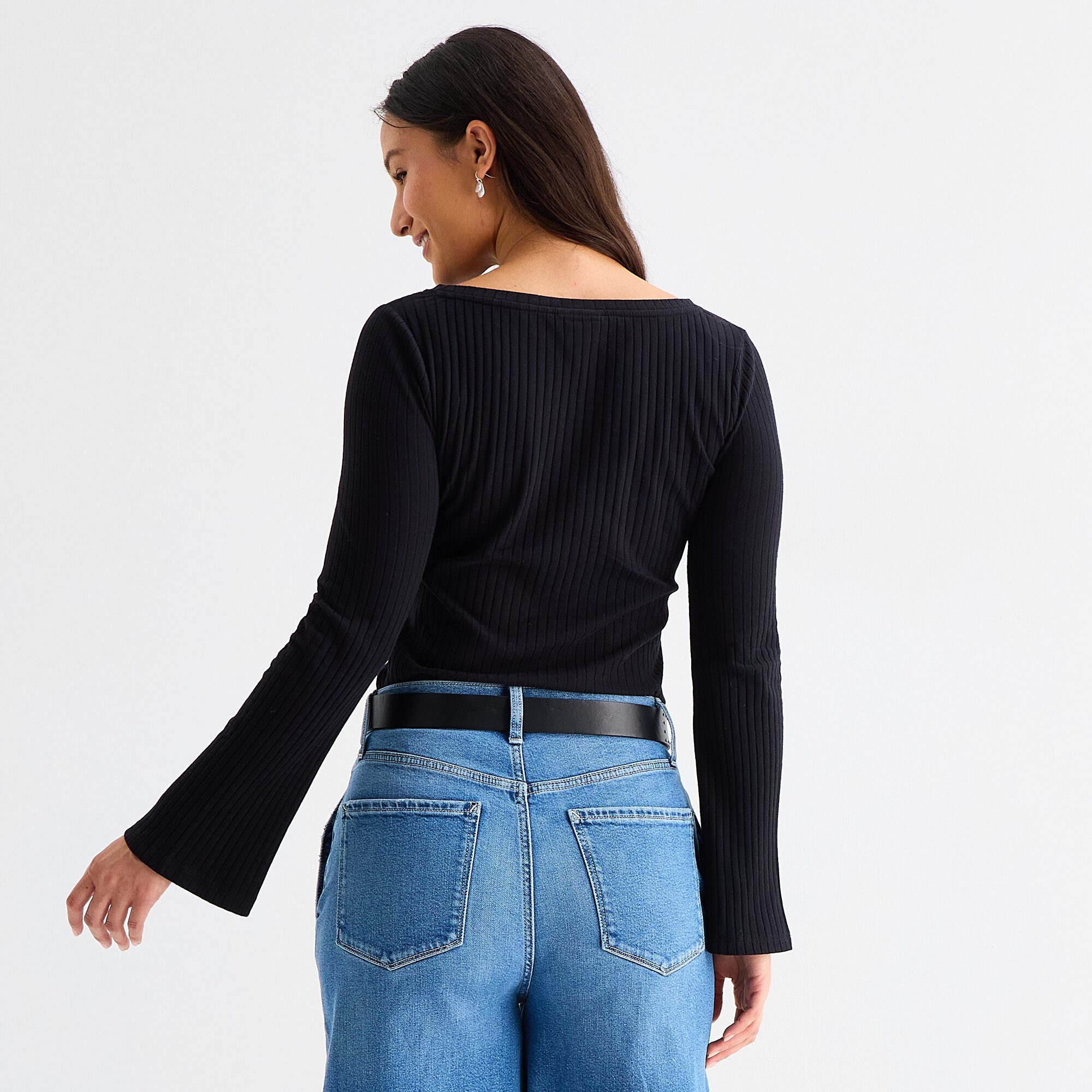 a.n.a Womens Boat Neck Long Sleeve T-Shirt