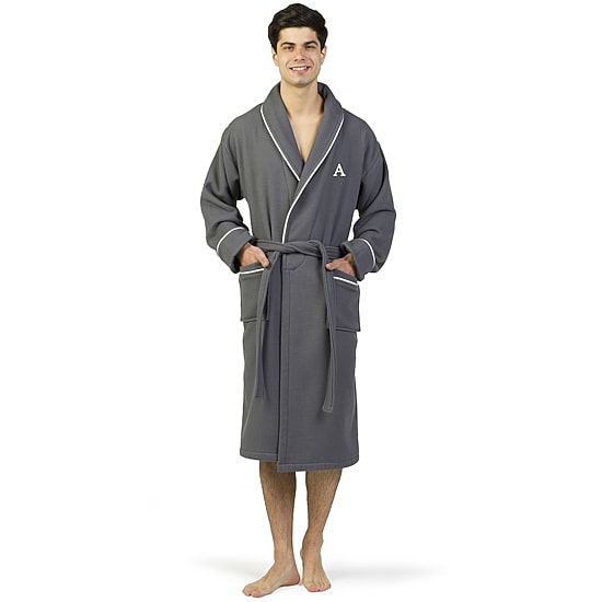 Linum Home Textiles Personalized Waffle Terry Bathrobe Unisex Adult Long Length Long Sleeve Robe