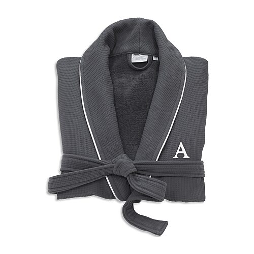 Linum Home Textiles Personalized Waffle Terry Bathrobe Unisex Adult Long Length Long Sleeve Robe, Small-medium, Gray