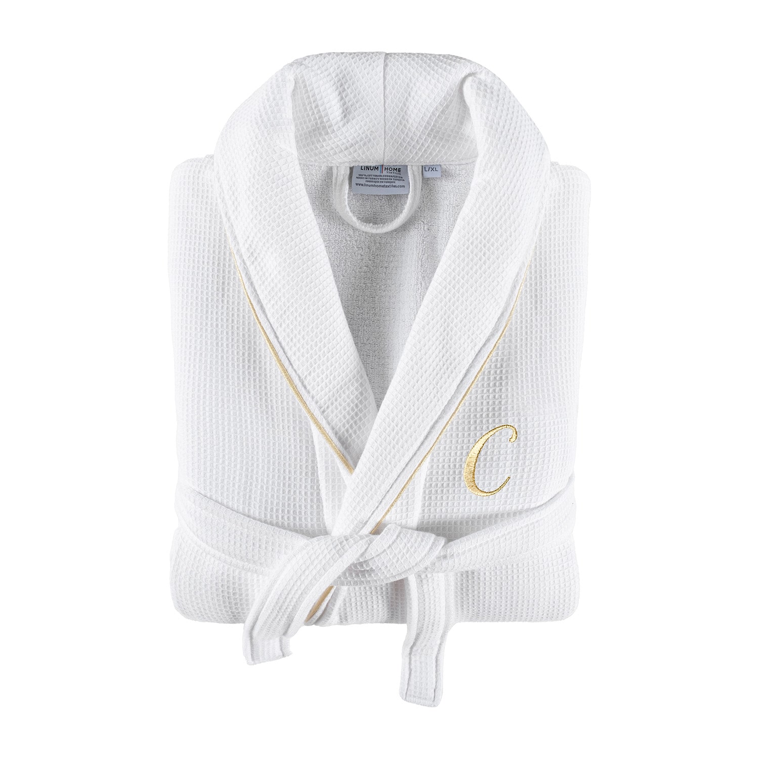 Linum Home Textiles Personalized Waffle Terry Bathrobe Unisex Adult Long Sleeve Length Robe