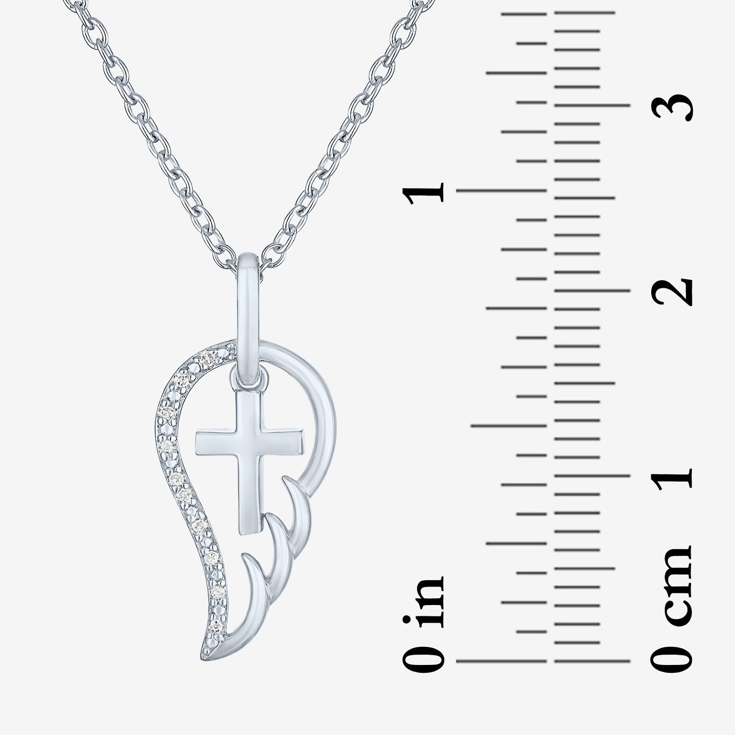 Womens Diamond Accent Natural White Diamond Sterling Silver Angel Cross Wing 18 Inch Pendant Necklace