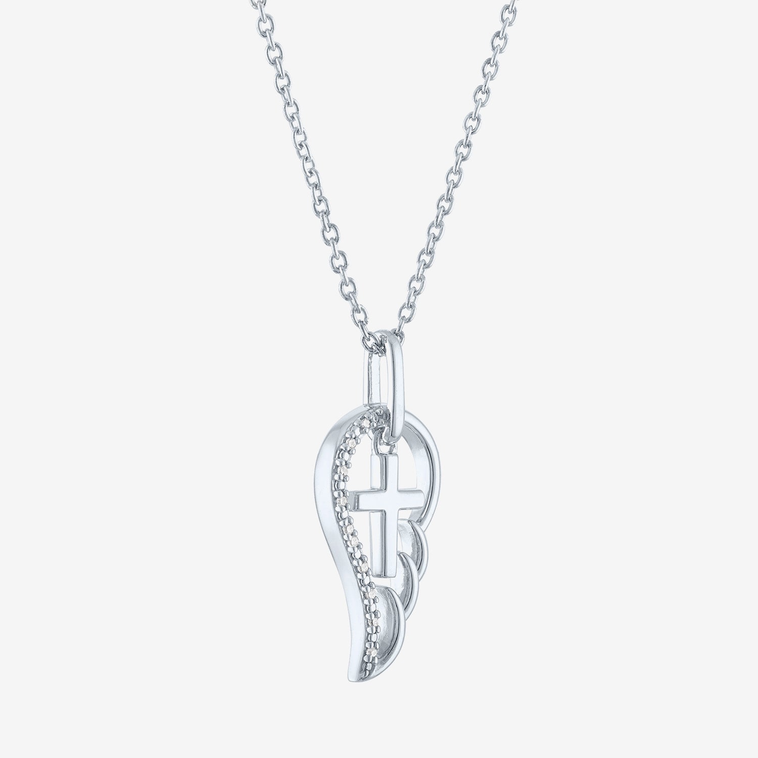 Womens Diamond Accent Natural White Diamond Sterling Silver Angel Cross Wing 18 Inch Pendant Necklace