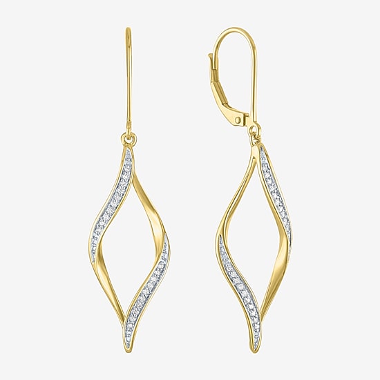 (G-H, Si2-I1) Womens 1/10 CT. T.W. Lab Grown White Diamond 14K Gold Over Silver Drop Earrings