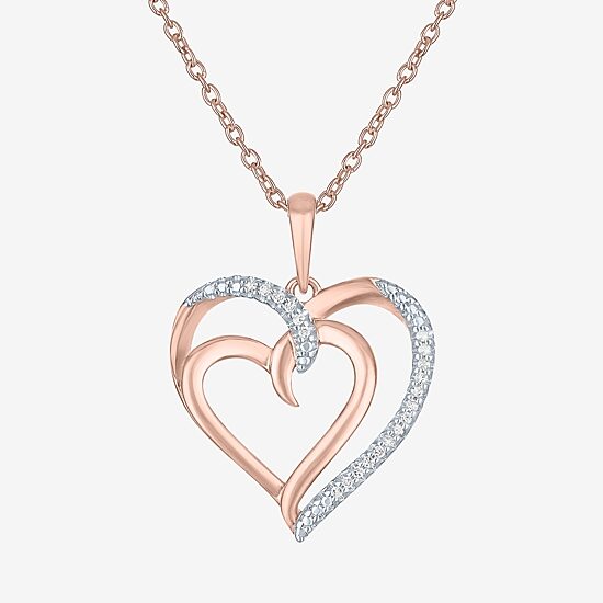 Diamond Accent "To The Moon & Back" Womens Diamond Accent Natural White Diamond 14K Rose Gold Over Silver Heart 16 Inch Pendant Necklace