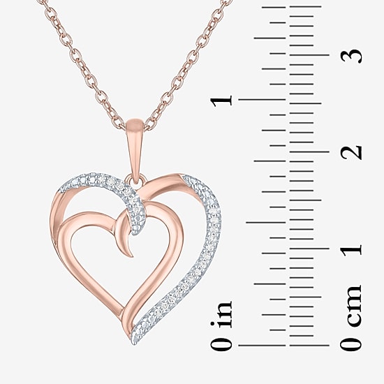 Diamond Accent "To The Moon & Back" Womens Diamond Accent Natural White Diamond 14K Rose Gold Over Silver Heart 16 Inch Pendant Necklace