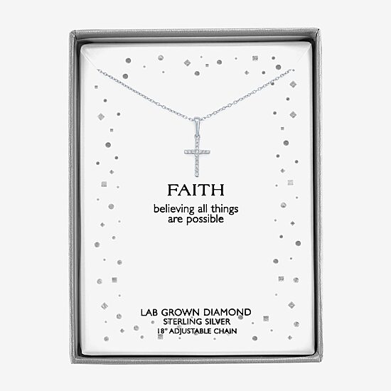 Diamond Accent "Faith" Womens Diamond Accent Natural White Diamond Sterling Silver Cross 18 Inch Pendant Necklace