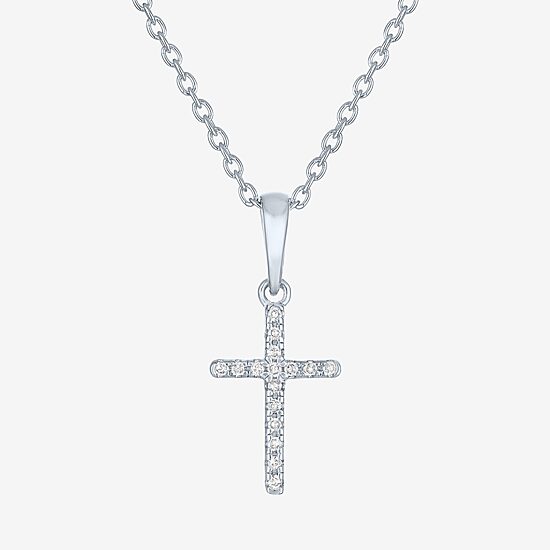 Diamond Accent "Faith" Womens Diamond Accent Natural White Diamond Sterling Silver Cross 18 Inch Pendant Necklace