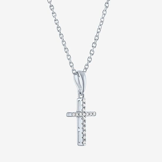 Diamond Accent "Faith" Womens Diamond Accent Natural White Diamond Sterling Silver Cross 18 Inch Pendant Necklace