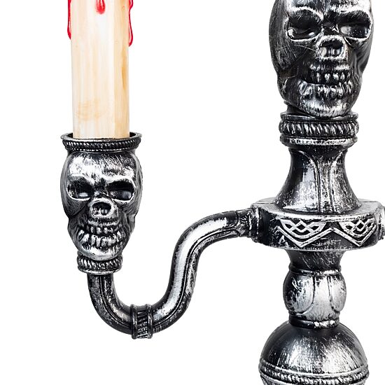 13.75'' Antique Silver Skull Trio Halloween Candelabra