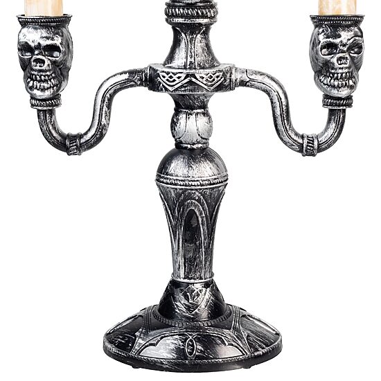 13.75'' Antique Silver Skull Trio Halloween Candelabra