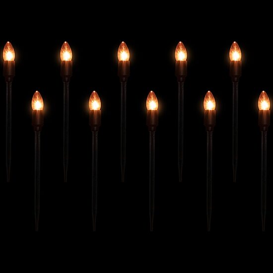 Set of 10 Orange C9 Bulb Halloween Pathway Markers - 8.75' Black Wire