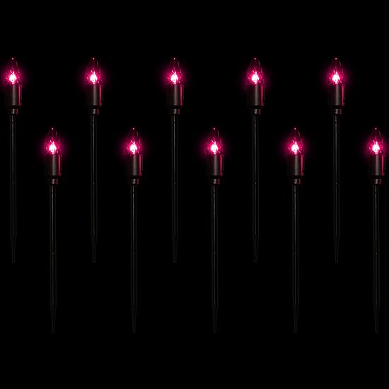 Set of 10 Purple C9 Bulb Halloween Pathway Markers - 8.75ft Black Wire