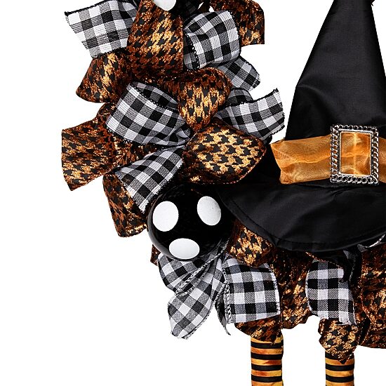 Orange and Black Witch with Bows Halloween Wreath  24-Inch  Unlit