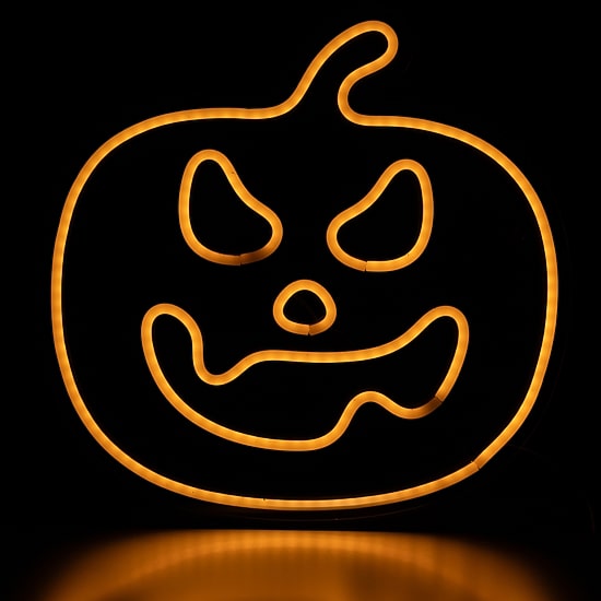 15'' Orange LED Lighted Neon Style Jack-O-Lantern Halloween Window Silhouette