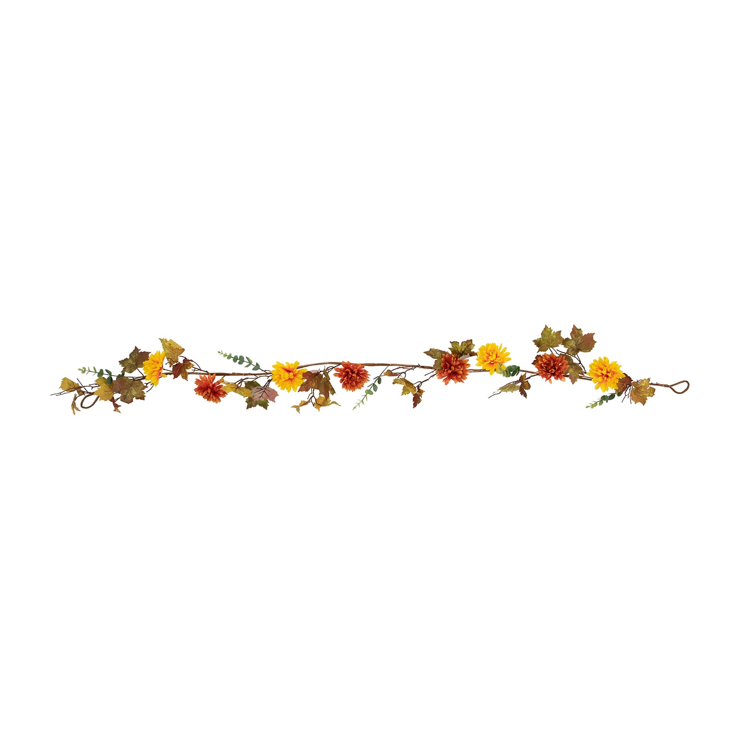 Northlight 5.5' X 6" Autumn Harvest Orange And Yellow Mums With Maple Leaves Indoor Garland