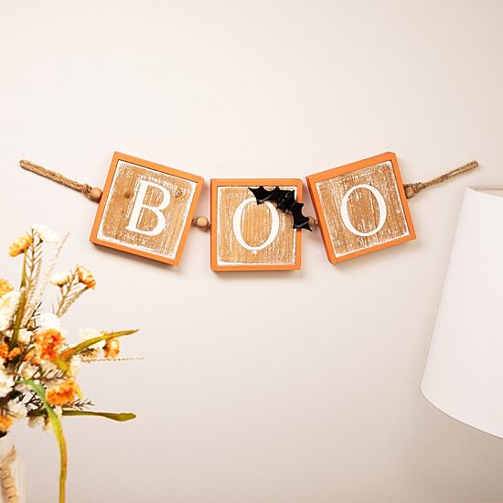 Northlight 27.5in Beige And Orange Boo Hanging Banner Wall Art Set