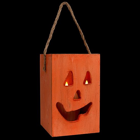 Northlight 8in Large Orange Wood Jack O Lantern Halloween Tabletop Decor