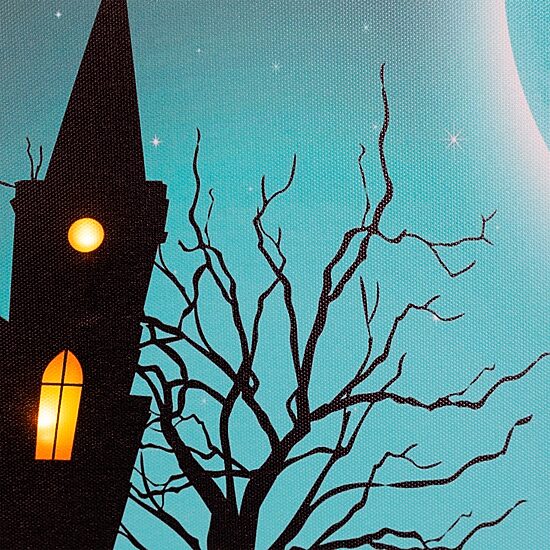 Northlight Led Eerie Chuch In Cemetery Canvas Art