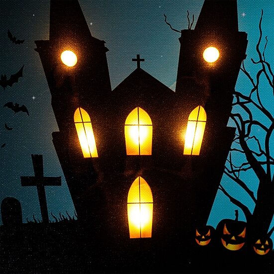 Northlight Led Eerie Chuch In Cemetery Canvas Art