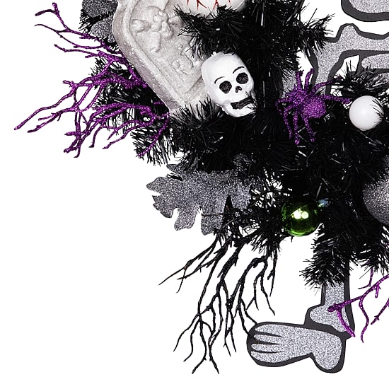Northlight 24in Purple And Black Skeleton Pine Wreath