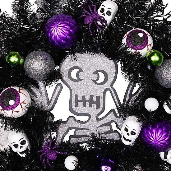 Northlight 24in Purple And Black Skeleton Pine Wreath