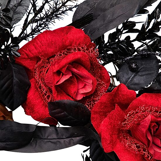 Northlight 22in Red And Gold Roses Black Foliage Wreath